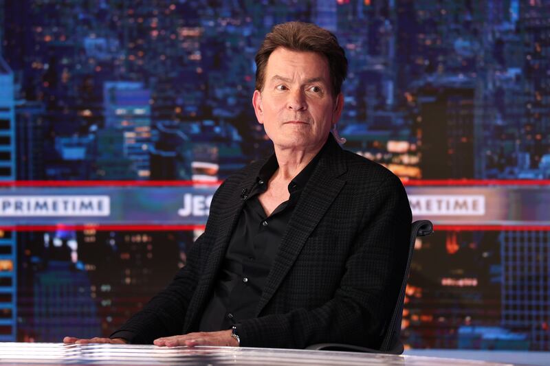 NEW YORK, NEW YORK - SEPTEMBER 09: Charlie Sheen visits "Jesse Watters Primetime" at Fox News Channel Studios on September 09, 2025 in New York City. (Photo by Arturo Holmes/Getty Images)