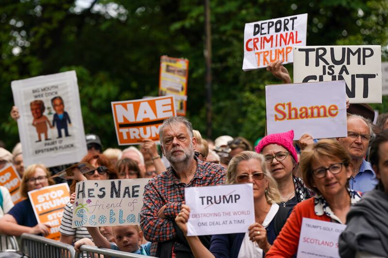 Hundreds of protestors gathered outside the office of the Consulate General of the United States in Edinburgh, Scotland on Saturday.