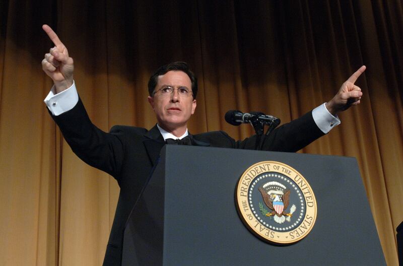 WASHINGTON - APRIL 29:  (AFP OUT)  Comedian Stephen Colbert entertains guests at the White House Correspondents' Dinner April 29, 2006 in Washington, DC. (Photo by Roger L. Wollenberg-POOL/Getty Images)