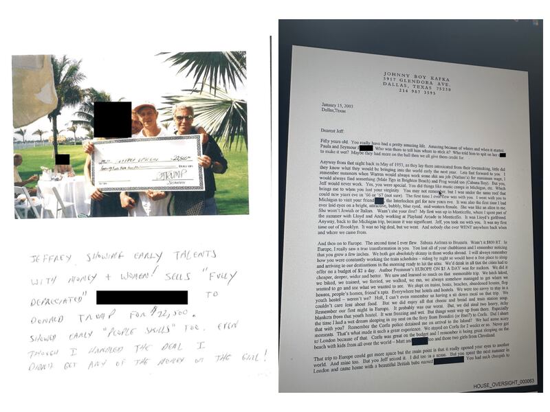 Letters from Jeffrey Epstein's 50th birthday book.