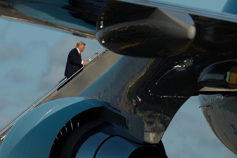 President Donald Trump boards Air Force One at Newark International Airport on July 13, 2025 in Newark, New Jersey.