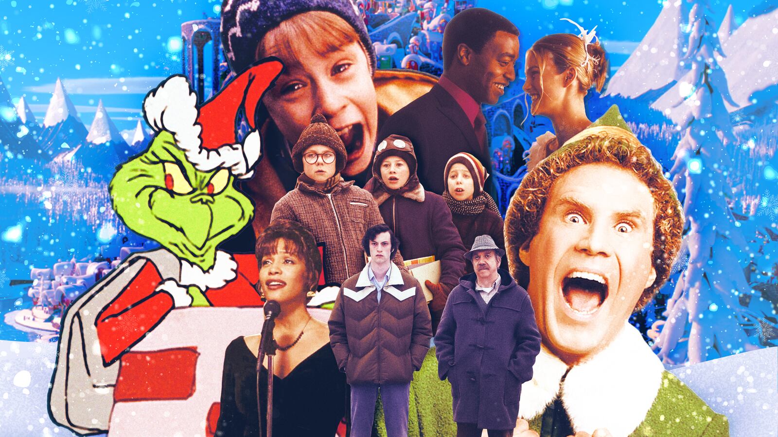 A photo illustration of holiday movies.
