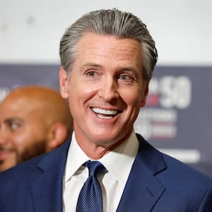 California Governor Gavin Newsom speaks after he and other lawmakers signed the "Election Rigging Response Act" in Sacramento, California, U.S
