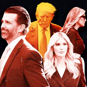 A photo illustration of Donald Jr., Donald Trump, Melania Trump, and Ivanka Trump.