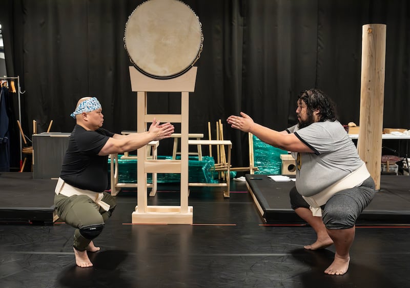 Viet Vo and Earl T. Kim in rehearsal for SUMO at The Public Theater.