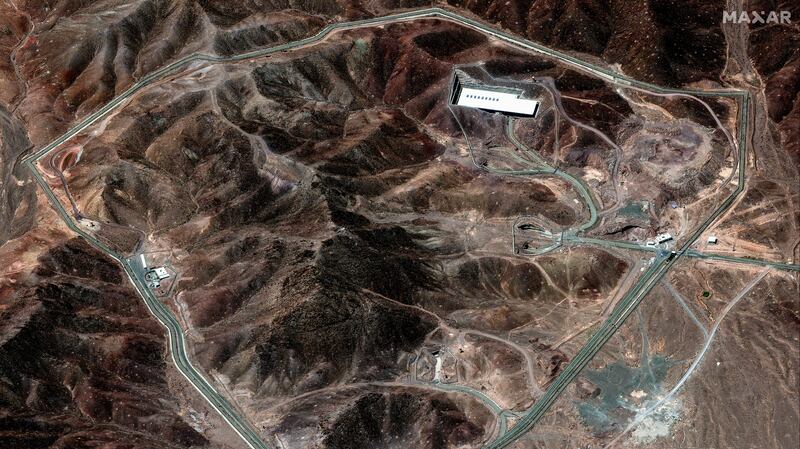 The white structure seen in this June 14 image of the Fordo site appeared to still be standing following the strikes.