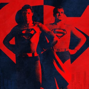 Christopher Reeve and George Reeves as Superman