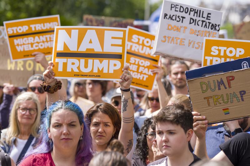 People take part in a Stop Trump Scotland protest on Friday.