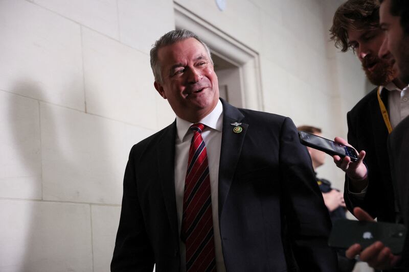 Don Bacon speaks to reporters on his way towards a  House Republican conference meeting in the Capitol.