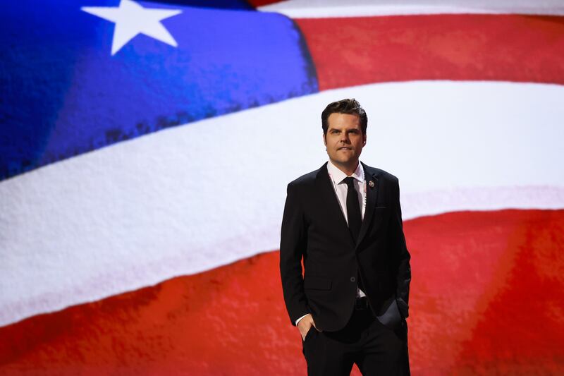 MILWAUKEE, WISCONSIN - JULY 16: U.S. Rep. Matt Gaetz (R-FL) is seen on the second day of the Republican National Convention at the Fiserv Forum on July 16, 2024 in Milwaukee, Wisconsin.