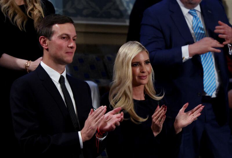 Ivanka Trump and her husband Jared Kushner clap on the day of Donald Trump's speech to a  joint session of Congress.