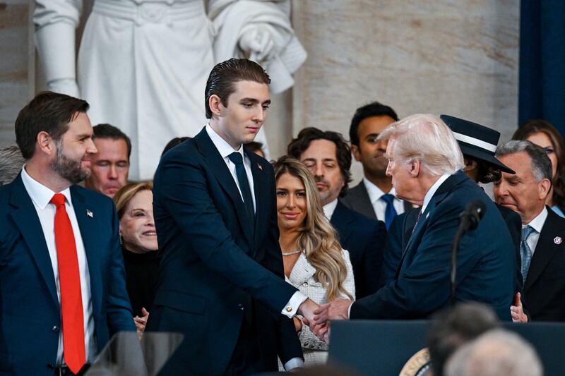 Barron Trump shook hands with his father Donald Trump after the president was sworn in for a second term at the U.S. Capitol on January 20, 2025. The inauguration was the last time the youngest of Trump's five children as been spotted publicly with the president.