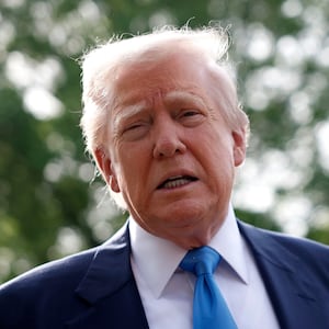 WASHINGTON, DC - APRIL 25: U.S. President Donald Trump speaks to the media as he departs the White House on April 25, 2025 in Washington, DC. President Trump and the first lady are traveling to Rome to attend the funeral of Pope Francis. (Photo by Kevin Dietsch/Getty Images)