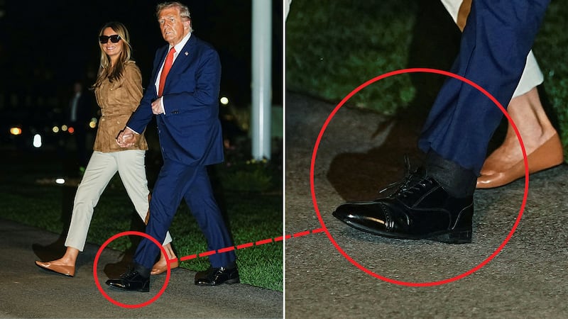Donald Trump's cankles are visible as he returns to the White House with Melania Trump.