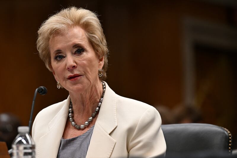 Education Secretary Linda McMahon testified on Capitol Hill on June 3 where she flunked a question about the U.S. reading and math.