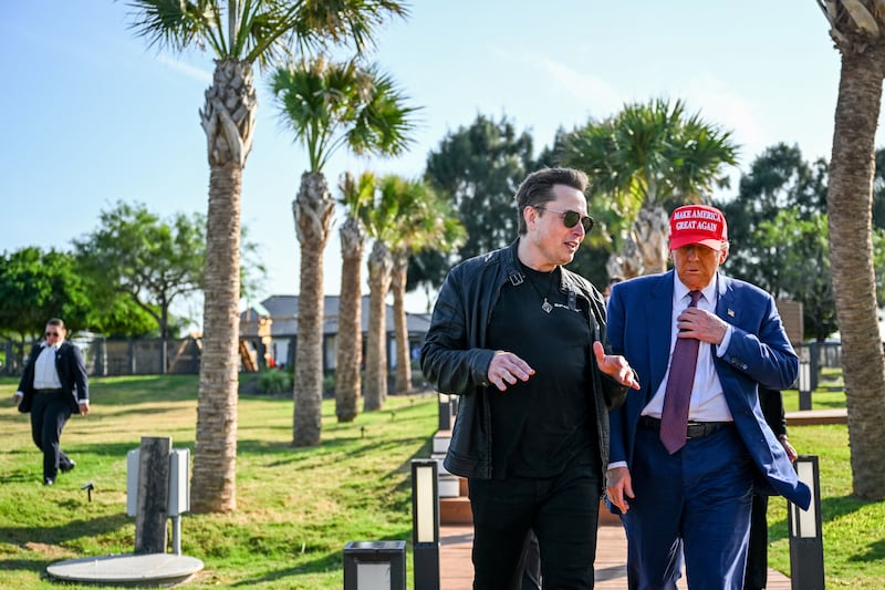 Elon Musk and president-elect Donald Trump attend the launch of a SpaceX Starship rocket test flight in Brownsville, Texas on November 19, 2024.