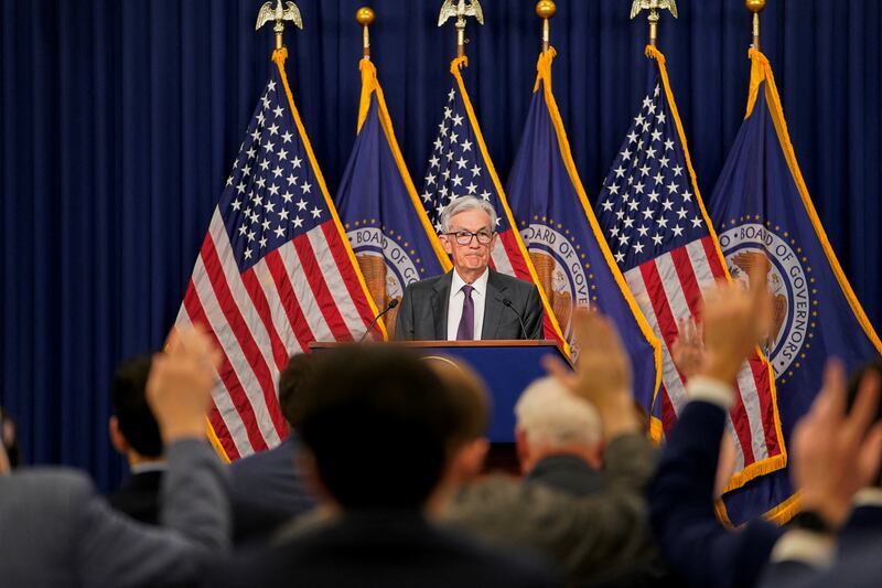 U.S. Federal Reserve Chair Jerome Powell speaks at a press conference Wednesday after a two-day meeting of the Federal Open Market Committee on interest rate policy.