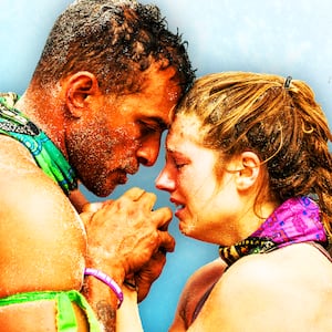 Survivor Joe Hunter, Eva Erickson, Jeff Probst photo illustration