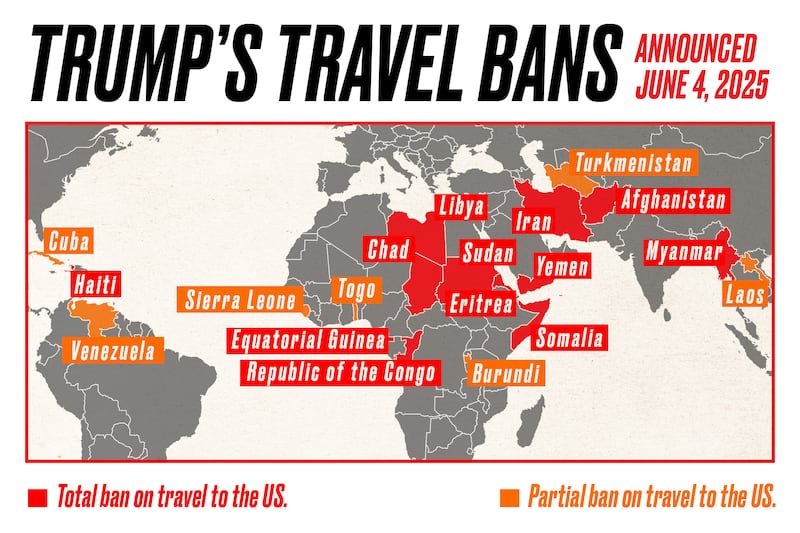 New travel bans were announced on June 4, 2025.