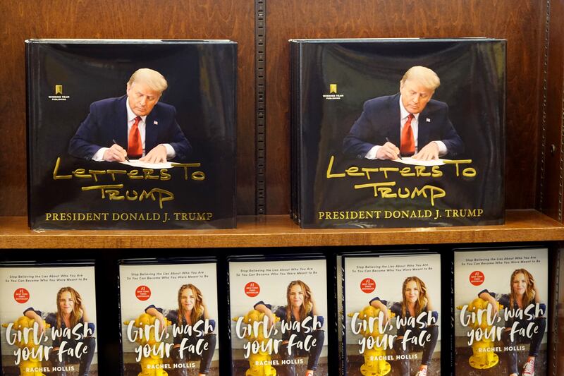 A book written by President Donald Trump, titled "Letters to Trump," sits on display for sale at a Barnes & Noble store on April 25, 2023 in Miami, Florida. The $99 book contains letters written to Trump by world leaders, celebrities and sports figures.