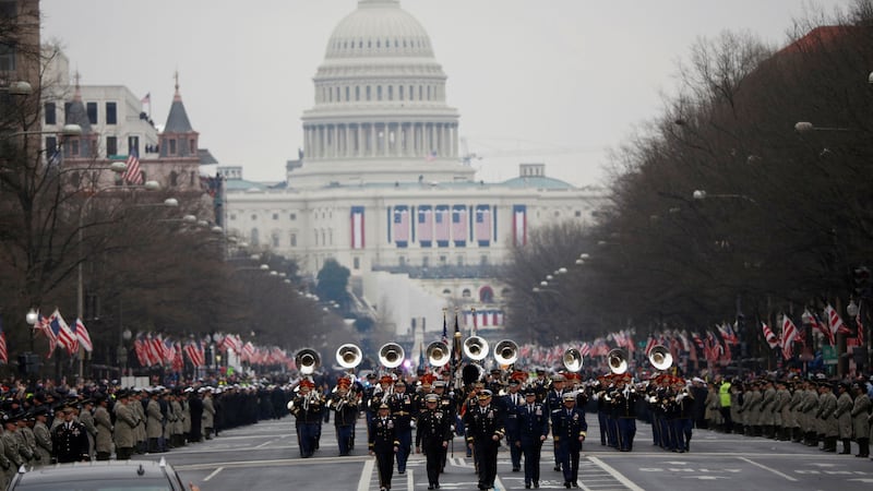 The U.S. Army band "Pershing's Own" marches in the parade carrying U.S. President Donald Trump following his inauguration in Washington, U.S., January 20, 2017.