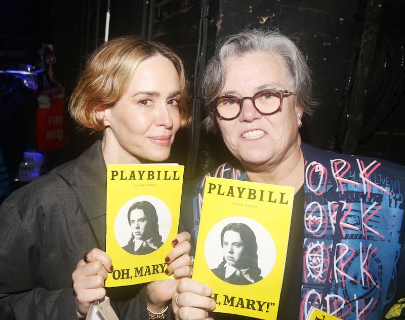 Sarah Paulson and O'Donnell pose backstage at the hit play "Oh, Mary!" on Broadway.
