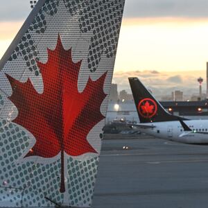 Air Canada's aircraft seen at Calgary International Airport, on December 26, 2024, in Calgary International Airport, Calgary, Canada.