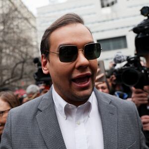 Rep. George Santos (R-NY) talks outside Manhattan Criminal Courthouse, on the day of Trump’s appearance to court after his indictment by a Manhattan grand jury following a probe into hush money paid to Stormy Daniels, in New York City, April 4, 2023.