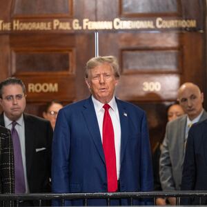 Former President Donald Trump speaks to the press before closing arguments at his civil fraud trial at State Supreme Court.