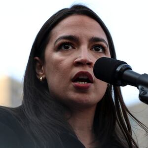 U.S. Representative Alexandria Ocasio-Cortez (D-NY) speaks during a May Day rally in New York City,