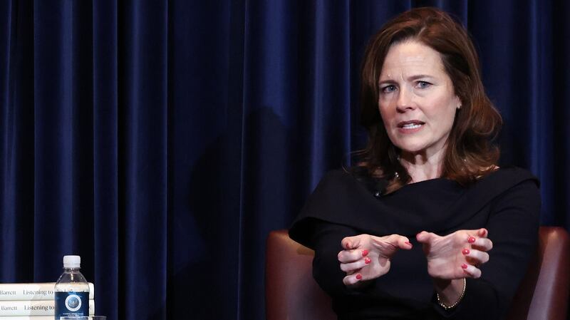 SIMI VALLEY, CALIFORNIA - SEPTEMBER 09:  Supreme Court Justice Amy Coney Barrett speaks at the Reagan Library on September 09, 2025 in Simi Valley, California. Barrett discussed and signed copies of her new book, "Listening to the Law: Reflections on the Court and Constitution".