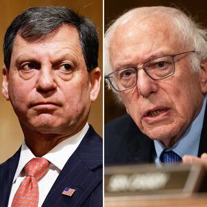 Frank Bisignano, President Donald Trump’s nominee to be Commissioner of Social Security Administration, and Sen. Bernie Sanders.