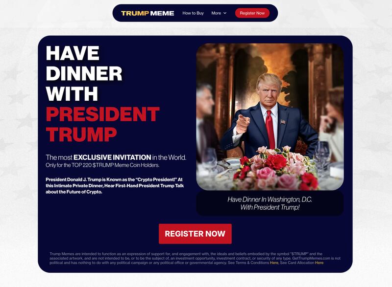 Trump Meme Dinner with Trump promotion