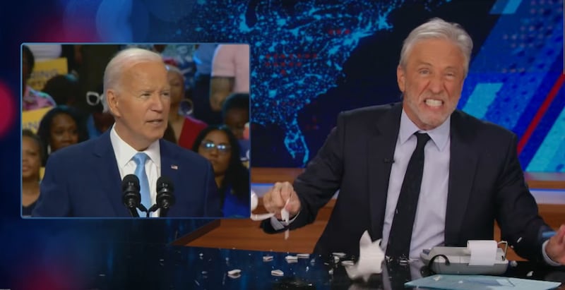 Jon Stewart breaking the coffee mug