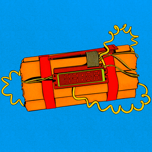 Illustration of dynamite in Donald Trump colors with "MAGA" flashing instead of numbers