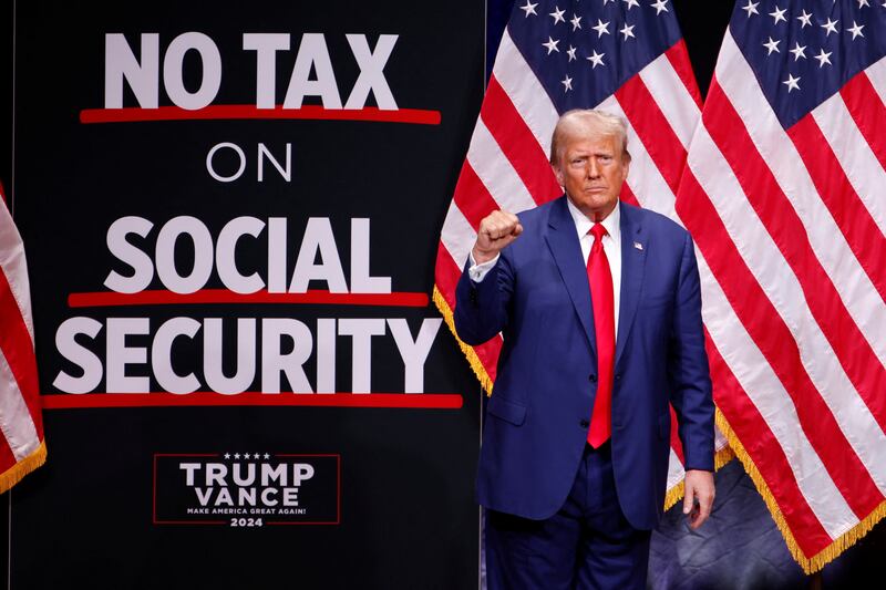 Republican presidential nominee and former U.S. President Donald Trump gestures during a campaign event in Asheville, North Carolina.