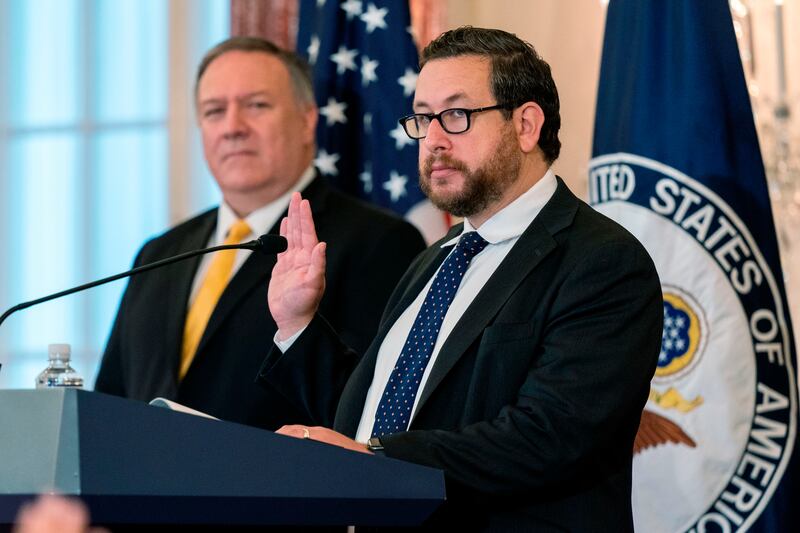 Joseph Edlow being sworn in as the Deputy Director for the USCIS in 2020.