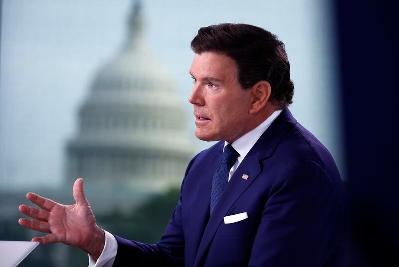 WASHINGTON, DC - MAY 07: Bret Baier interviews Sen. Bernie Sanders during "Special Report with Bret Baier" at FOX News D.C. Bureau on May 07, 2025 in Washington, DC.