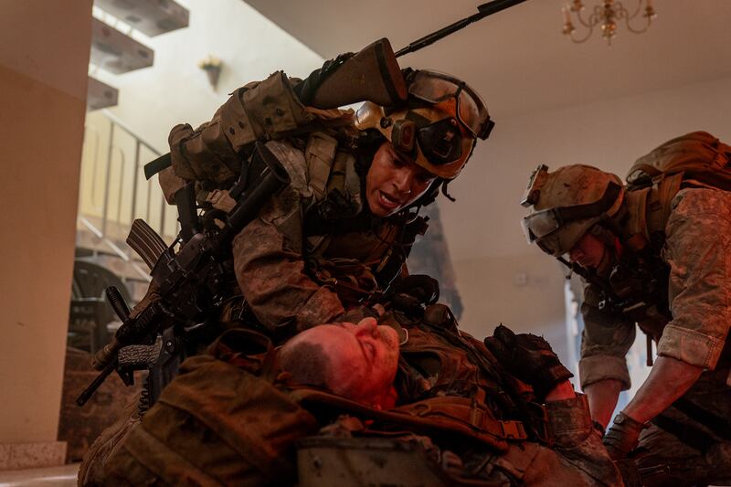 D’Pharaoh Woon-A-Tai, Joseph Quinn, and Will Poulter in "Warfare."