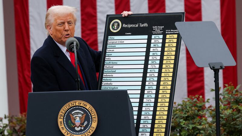 President Donald Trump delivers remarks on tariffs in the Rose Garden at the White House in Washington, D.C., April 2, 2025.