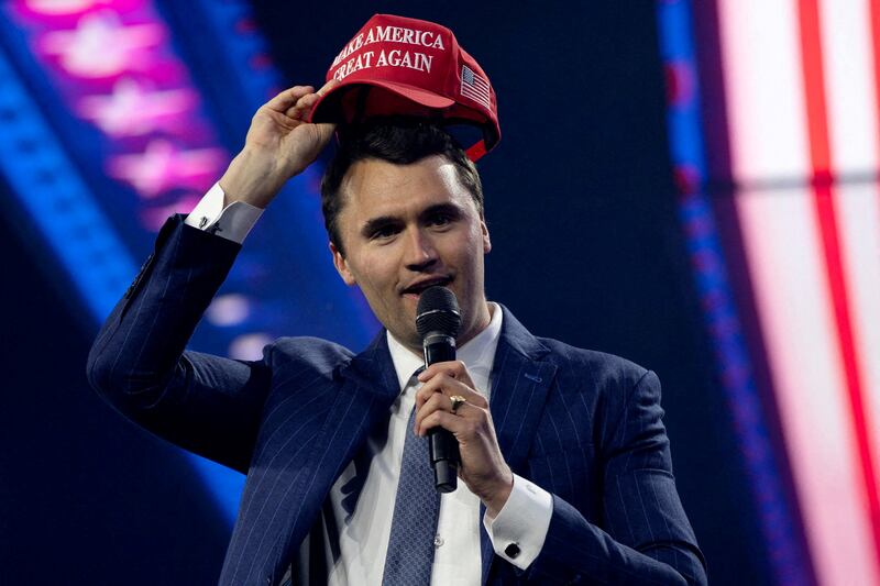 Charlie Kirk speaks during the 2024 AmericaFest conservative political conference in Phoenix, Arizona on December 19, 2024.