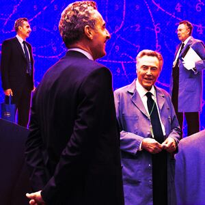 A photo illustration of John Turturro and Christopher Walken in Severance.