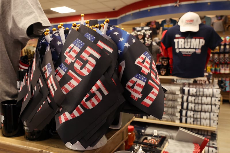 Souvenirs are displayed at a gift shop in Washington D.C. on January 16, 2025 ahead of president-elect Donald Trump's inauguration.