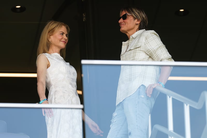 NASHVILLE, TENNESSEE - JUNE 20: Actress Nicole Kidman and Singer Keith Urban look on during the FIFA Club World Cup 2025 group D match between Los Angeles Football Club and Esperance de Tunis at GEODIS Park on June 20, 2025 in Nashville, Tennessee. (Photo by Richard Pelham/Getty Images)