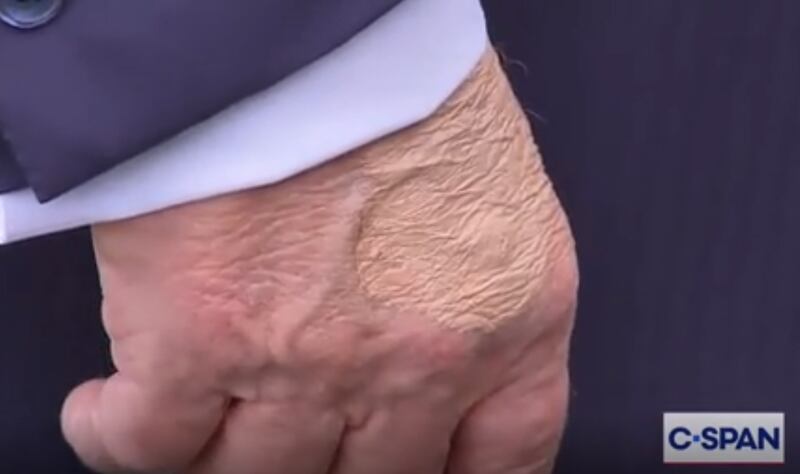 Screenshot from the footage of Trump’s pool spray on Tuesday.