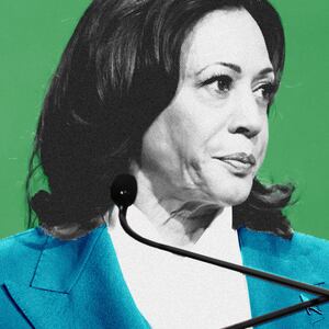 A photo illustration of Kamala Harris