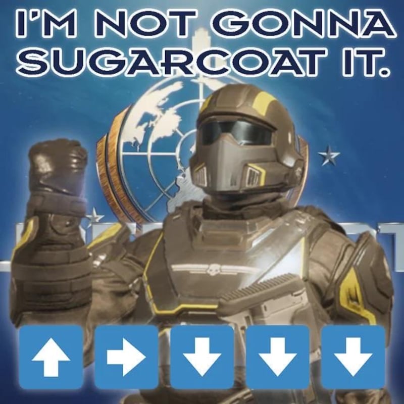 A Helldivers 2 meme featuring the arrows that appeared on one of the Charlie Kirk shooter's bullet casings.