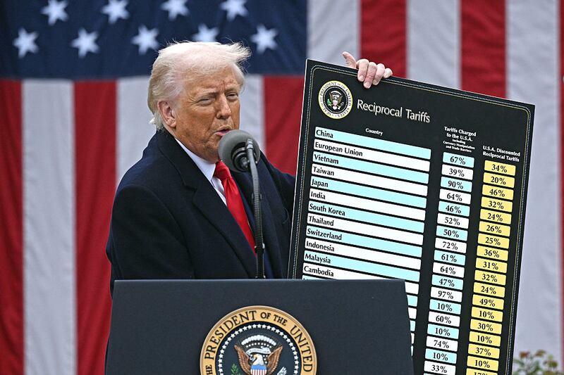 US President Donald Trump holds a chart outlining his reciprocal tariff policy.