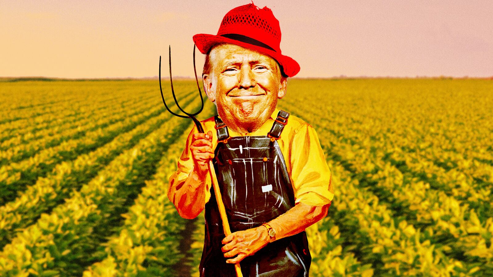 A photo illustration of President Donald Trump as a farmer in a field.