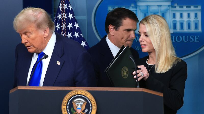 Donald Trump, Pam Bondi and Deputy Attorney General Todd Blanche